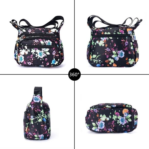 Nylon Floral Multi-Pocket Crossbody Purse Bags for Women Travel Shoulder Bag - Picture 2 of 4